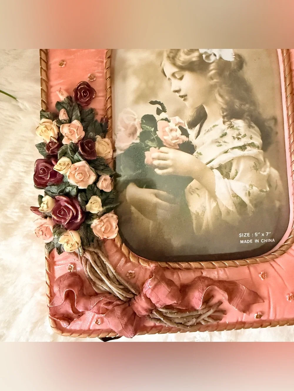 Vintage Beauty Rose 3D Pink Floral Picture Frame 5x7 w/ Original Box Coquette